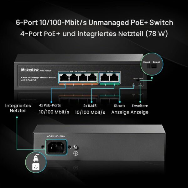 MokerLink PoE-Switch 6 Ports mit 4 PoE+-Ports