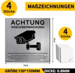 PATRICHOR Warnschild Videoüberwachung Aluminium 4er-Set