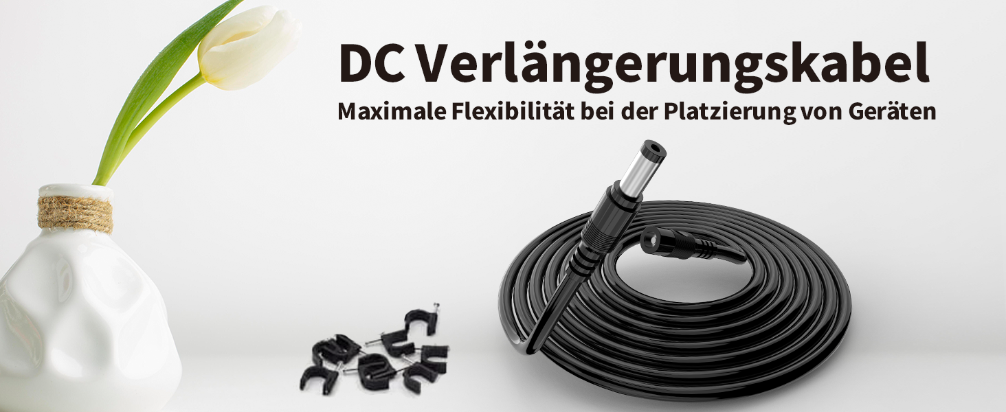Lonnky 5 m DC-Verlängerungskabel 12 V schwarz mit 2,1 x 5,5 mm Anschluss – Detail 1