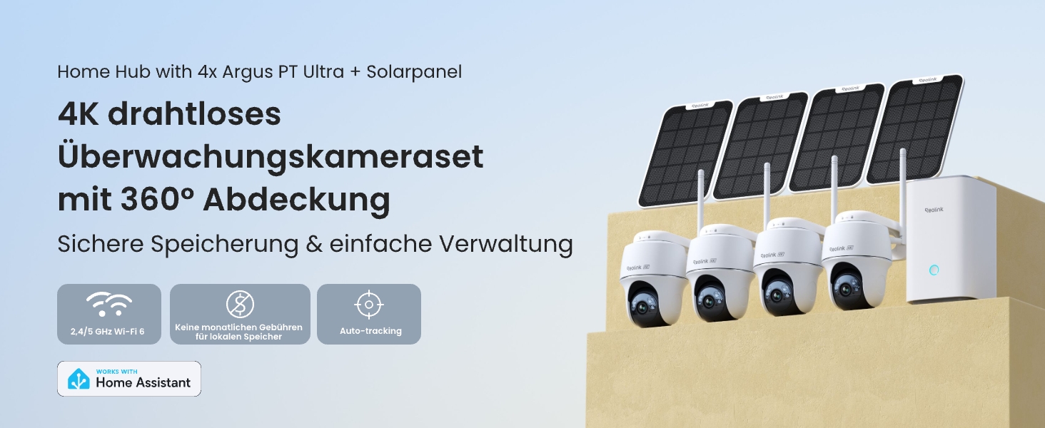 Reolink Home Hub mit vier Argus PT Ultra Solar-Kameras, 4K-Überwachungsset – Detail 1