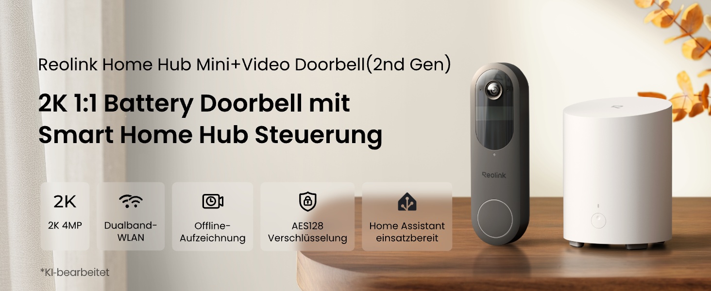Reolink Akku-Türklingel mit Home Hub Mini, 2K-Kamera mit 1:1-Ansicht – Detail 1