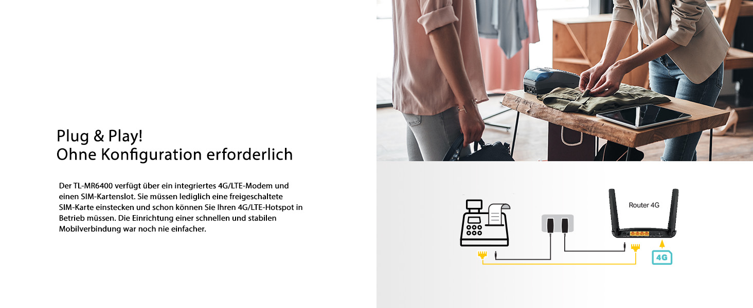 TP-Link TL-MR6400 4G LTE Router mit Antennen und SIM-Kartensteckplatz – Detail 5