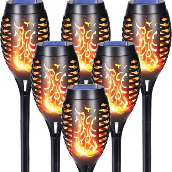 Qedertek Solarlampen Aussen Garten mit Flammeneffekt, 6 Stück, 12 LED