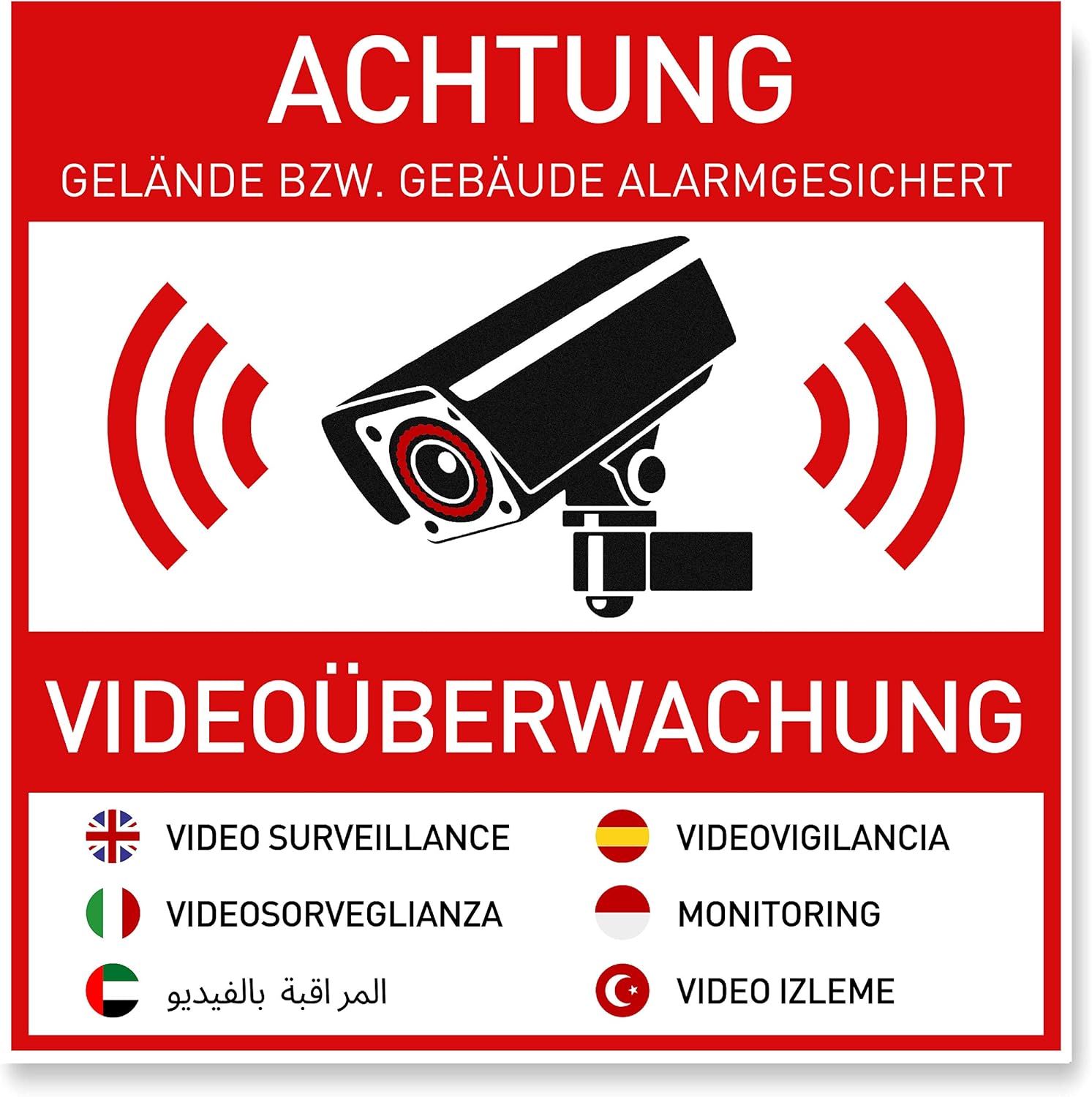 Gentle North 247415 Bild 1 Gentle North Warnaufkleber Videoüberwachung 10 x 10 cm, 7 Stück