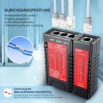 Der NOYAFA NF-468S prüft Netzwerk- und Telefonkabel. Für den Test wird der Stecker am Haupt- und Remote-Gerät angeschlossen.