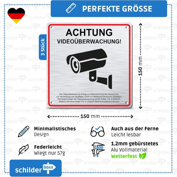 SCHILDERBOXX Videoüberwachung Schild DSGVO Aluminium