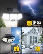 Lepro Solarlampe Aussen mit Bewegungsmelder und drei LED-Panelen