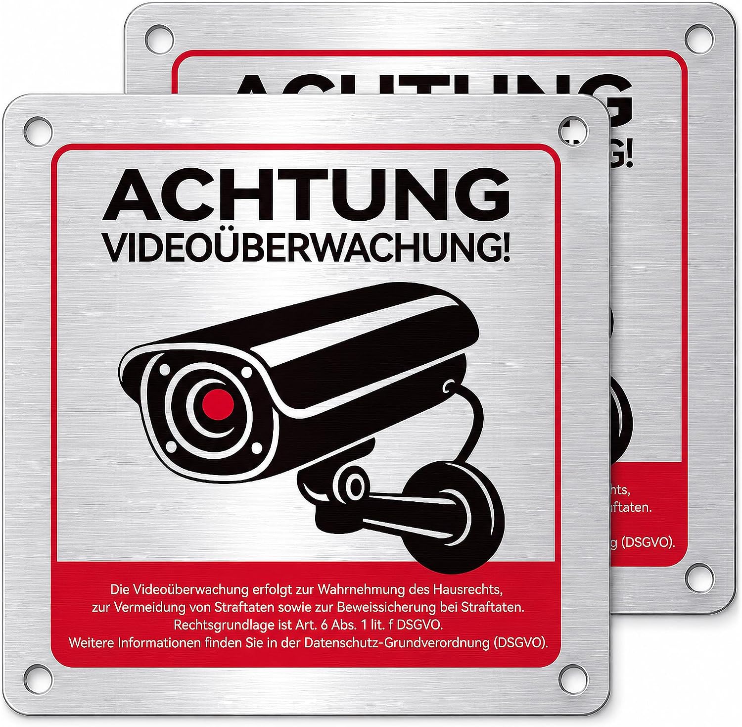 Ithyes Videoüberwachung Schild-DE-2er Bild 1 Ithyes Warnschild Videoüberwachung Aluminium 15 x 15 cm