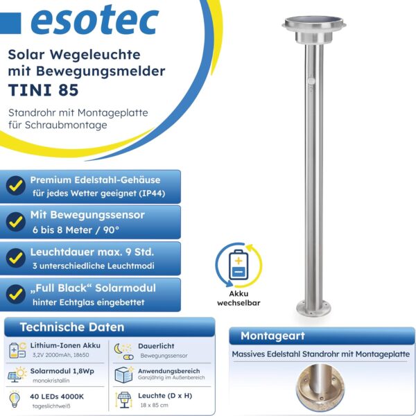 Esotec Tini 85 Solar Standleuchte mit PIR-Sensor