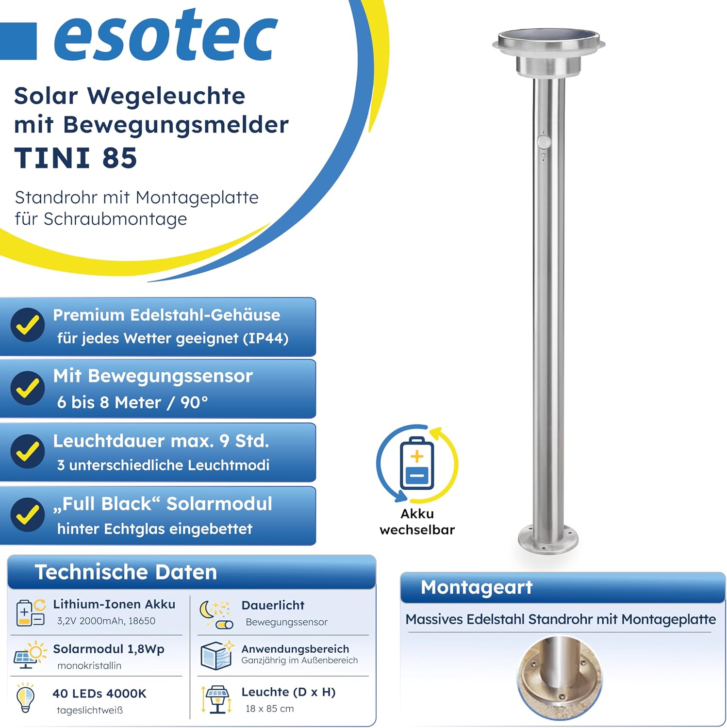 Esotec 102597 Bild 1 Esotec Tini 85 Solar Standleuchte mit PIR-Sensor