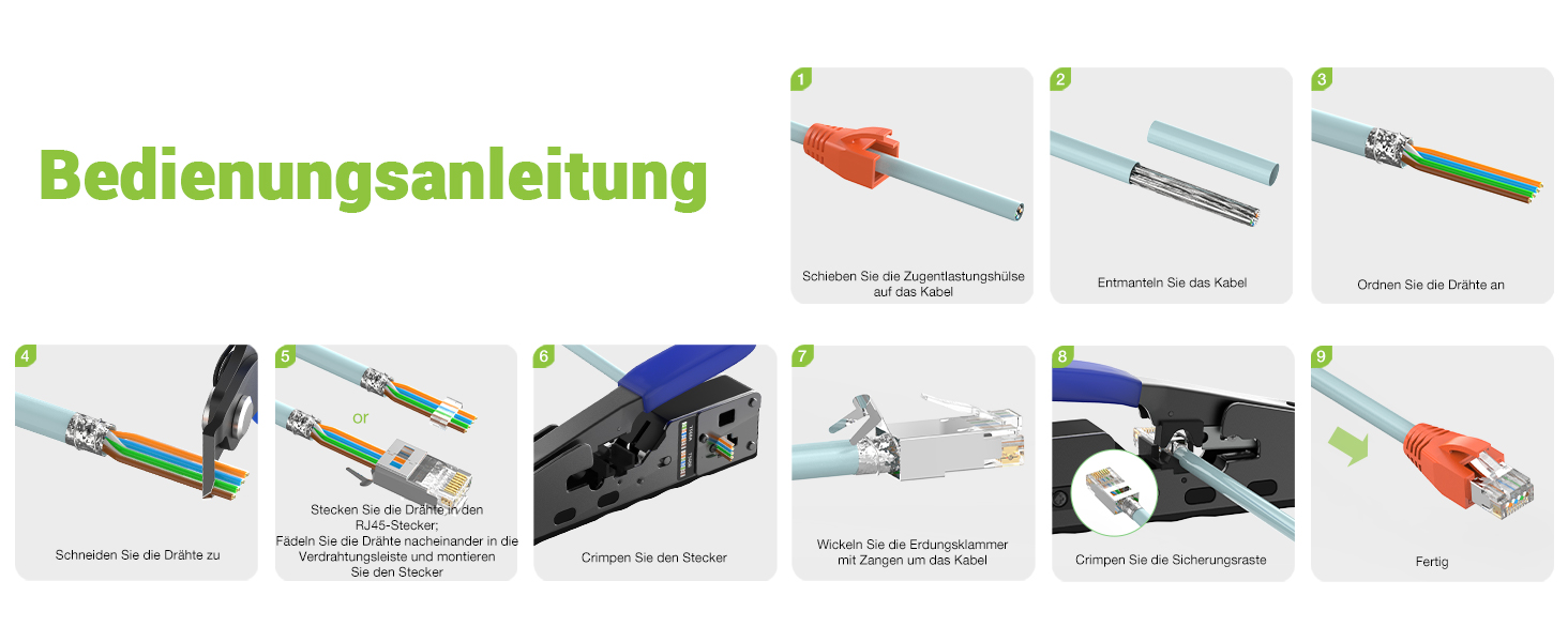 LEENUE RJ45 Stecker Cat7 Pass Through, 10 Stück – Detail 6