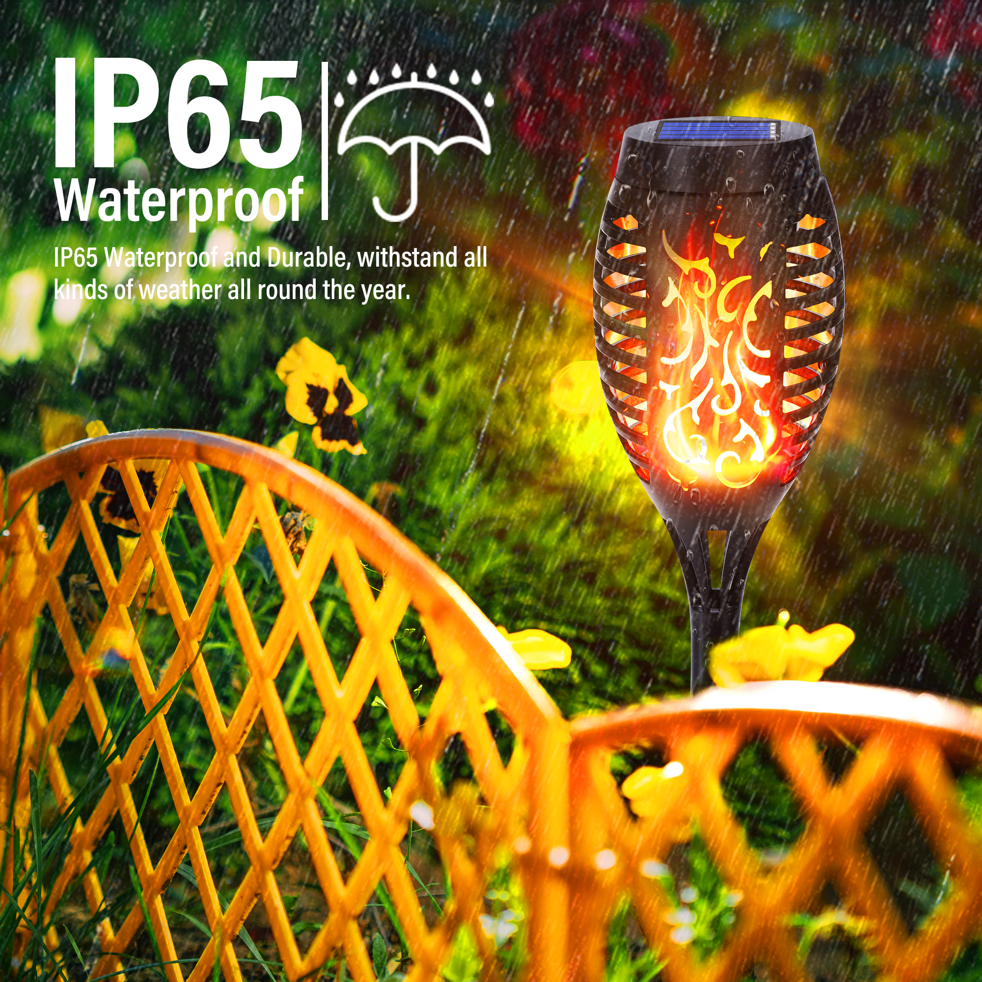 Qedertek Solarlampen Aussen Garten mit Flammeneffekt, 6 Stück, 12 LED – Detail 4