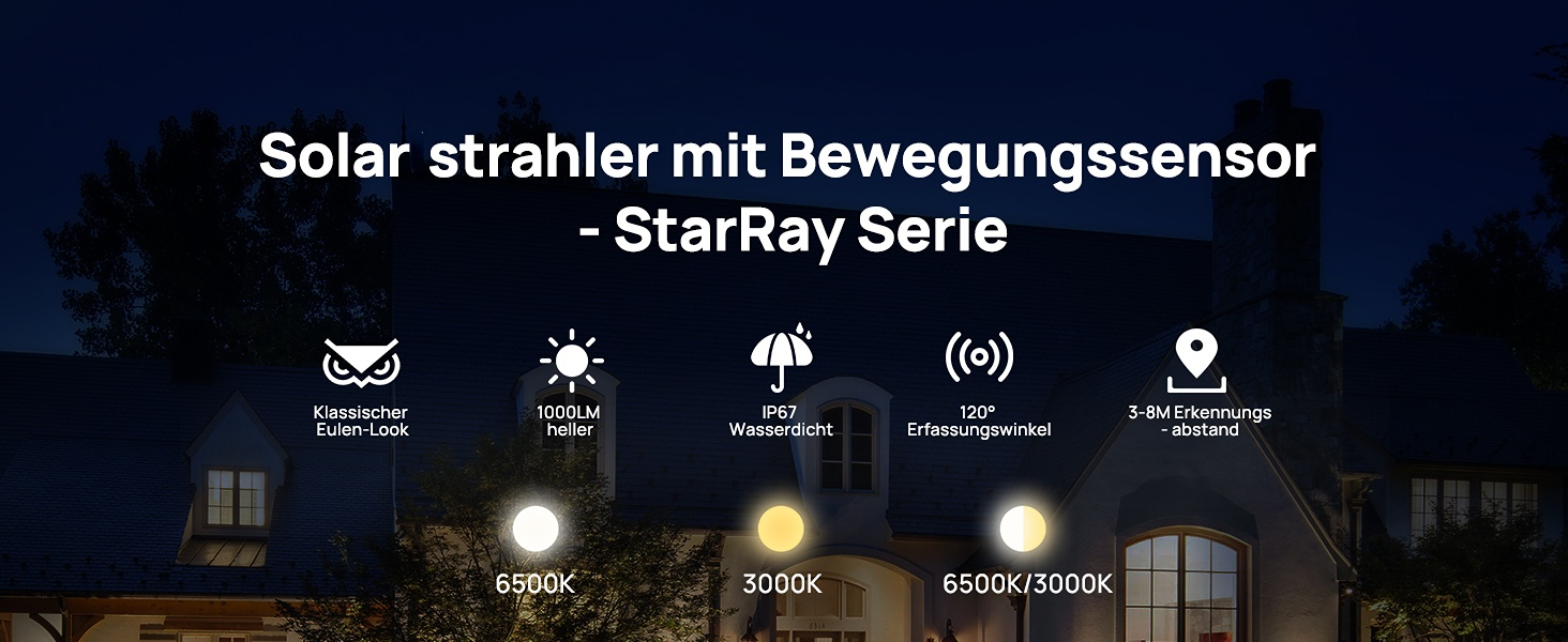 Linkind Solar-Gartenleuchte mit Bewegungsmelder, warm- und kaltweiss – Detail 1