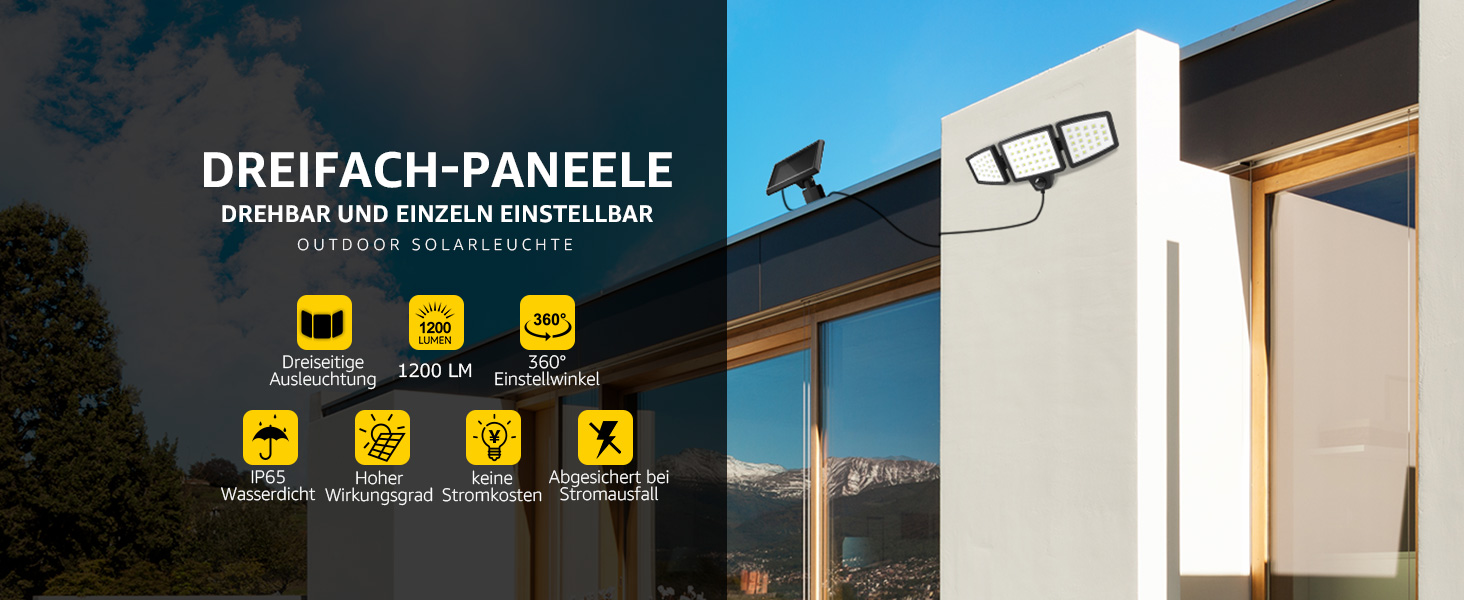 Lepro Solar-Aussenleuchte mit getrenntem Solarpanel und Bewegungsmelder – Detail 1