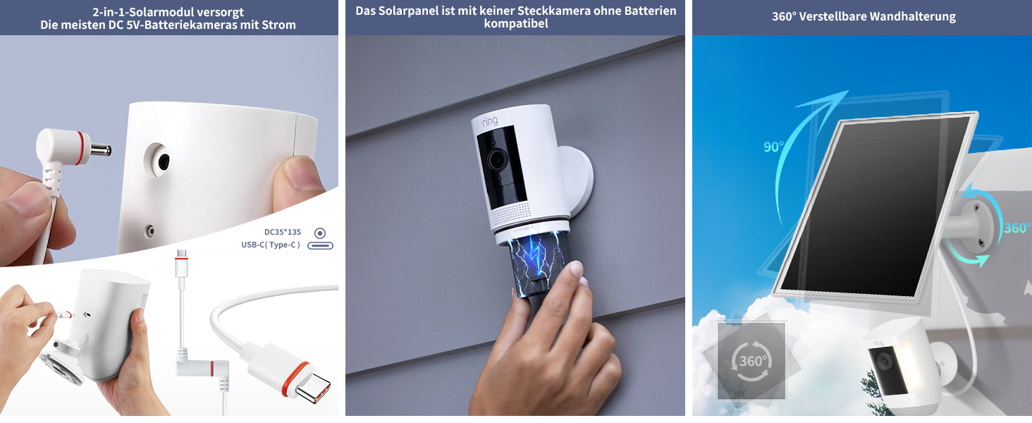 Orayafid 6 W Solarmodul für Ring-Kameras mit USB-C-Adapter – Detail 3
