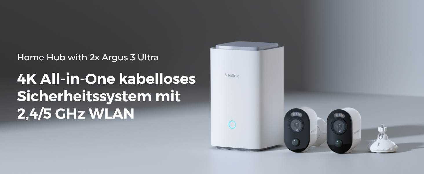 Reolink Home Hub mit zwei Argus 3 Ultra Akku-Überwachungskameras – Detail 1