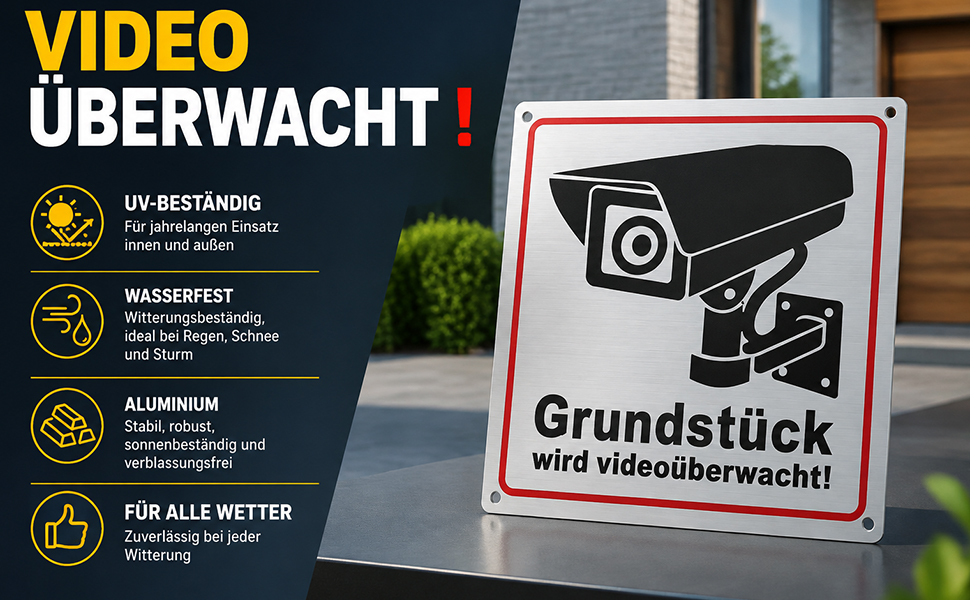WangLaoWu Warnschild Achtung Videoüberwachung 15 x 15 cm – Detail 4