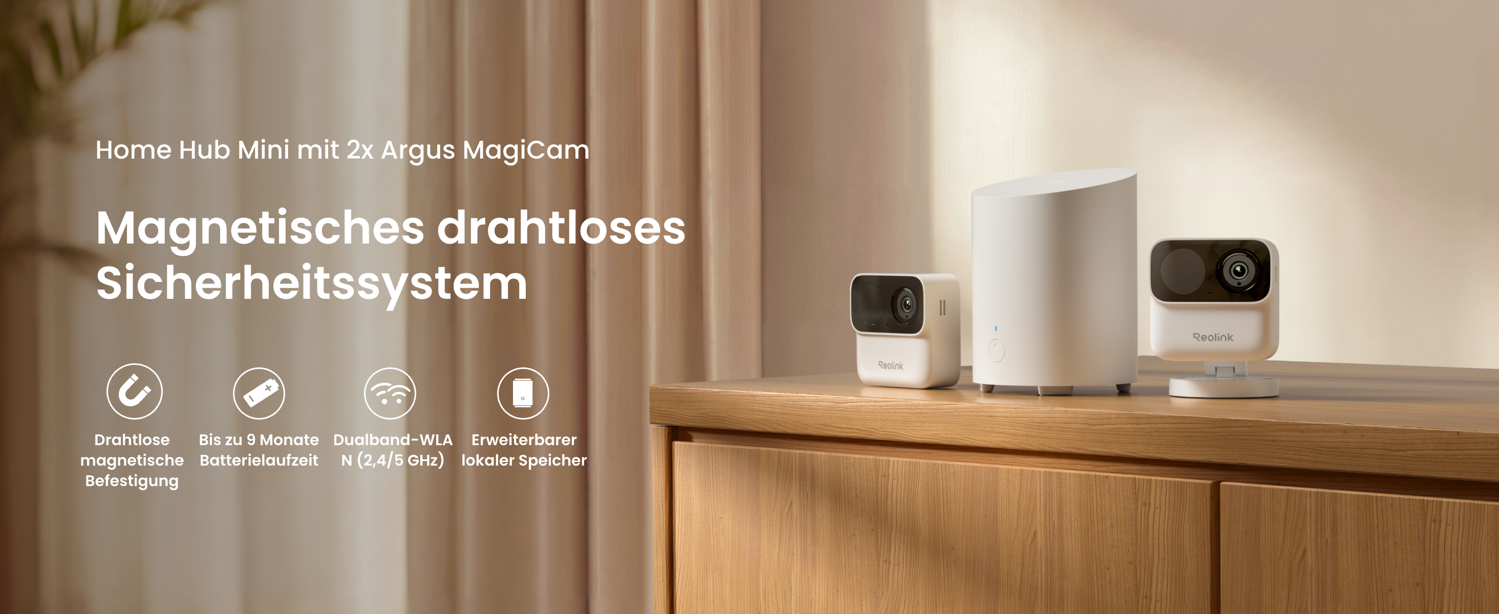 Reolink Home Hub Mini Set mit zwei Argus MagiCam magnetischen Akku-Kameras – Detail 1