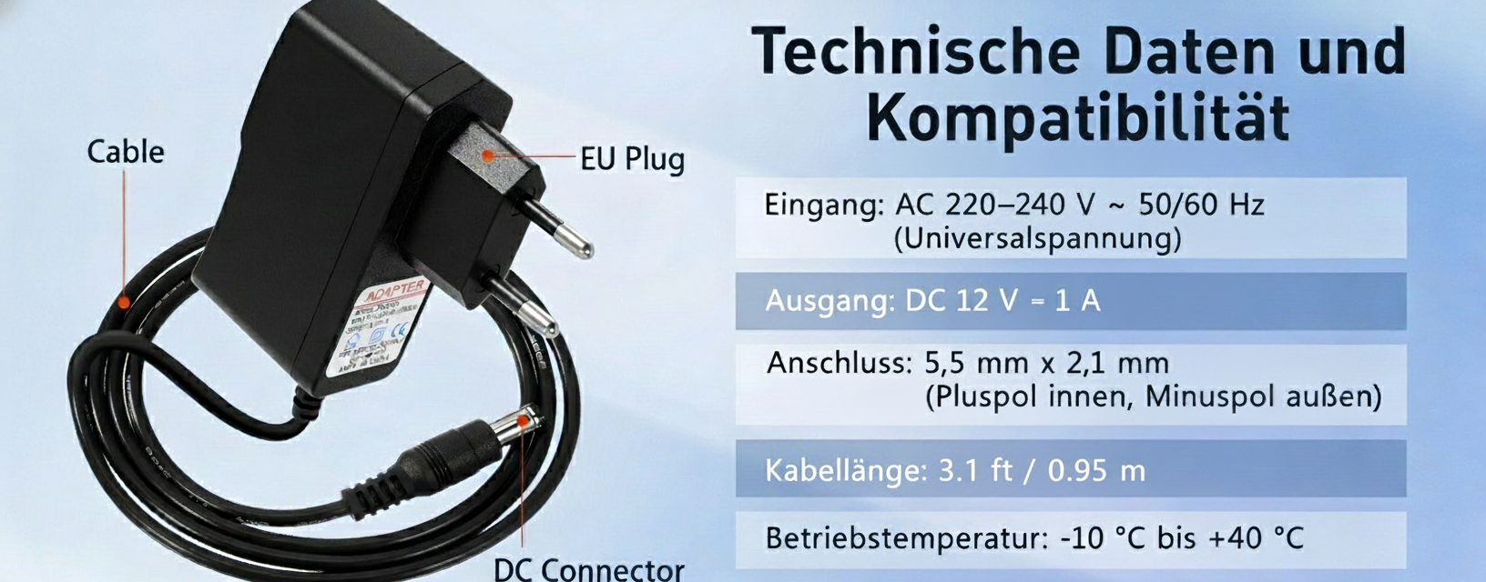 WINOMO 12V 1A Netzteil für CCTV-Kameras – Detail 2