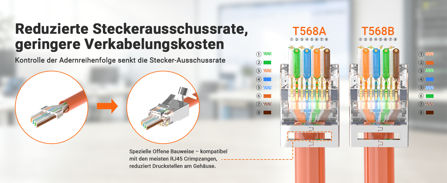 VCELINK RJ45 Pass-Through-Stecker CAT7 Orange – Detail 2