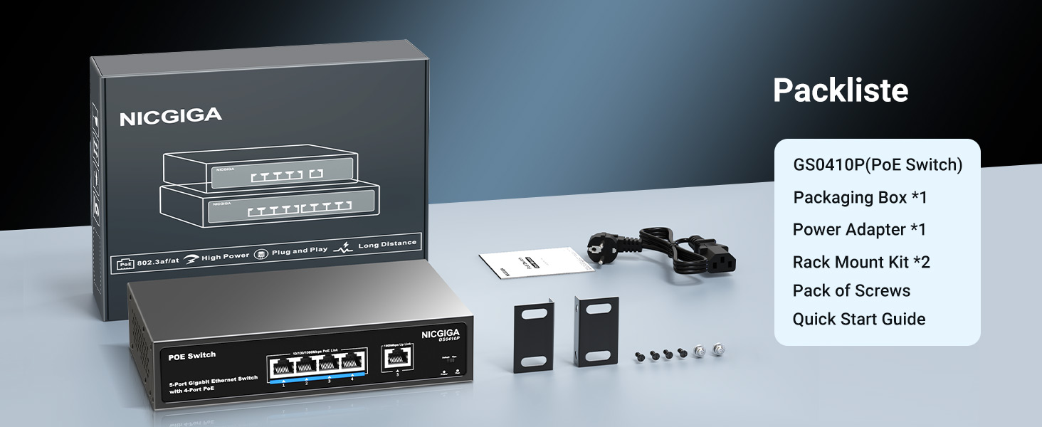NICGIGA GS0410P PoE-Switch mit vier PoE+-Ports und Gigabit-Uplink – Detail 5