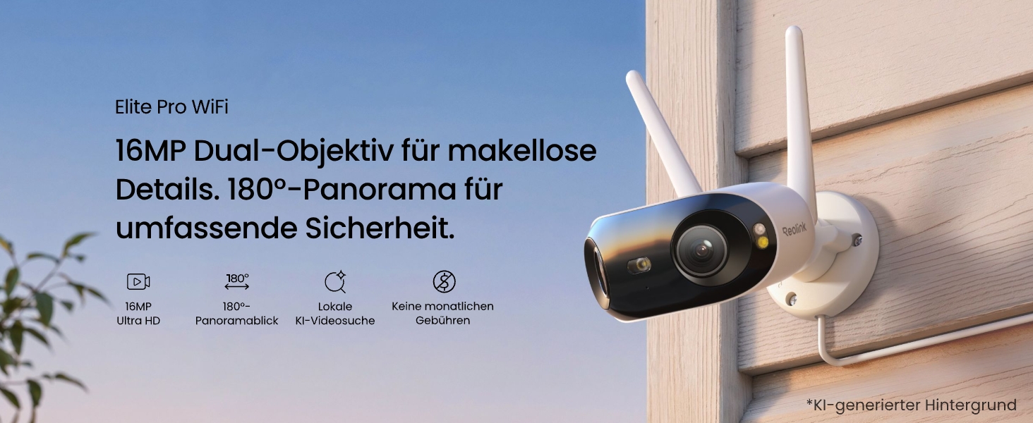 Reolink Elite Pro WiFi 16MP Aussenkamera mit 180°-Panoramaansicht – Detail 1