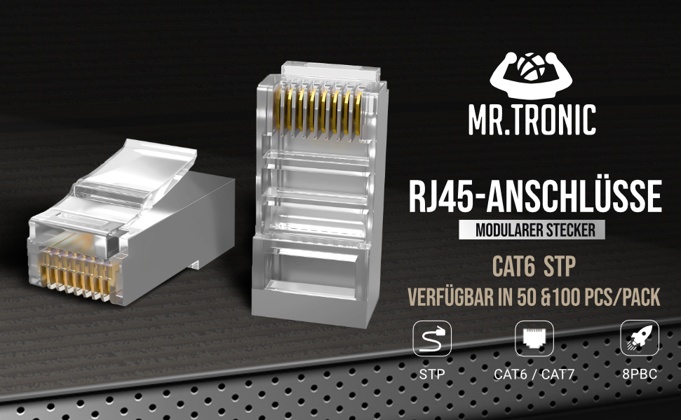 Mr. Tronic RJ45 Cat 6 STP Crimpstecker, 100 Stück – Detail 1