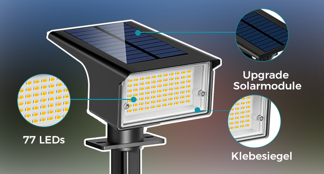 kolpop Solarstrahler für Aussen mit 77 LEDs in Warmweiss – Detail 4