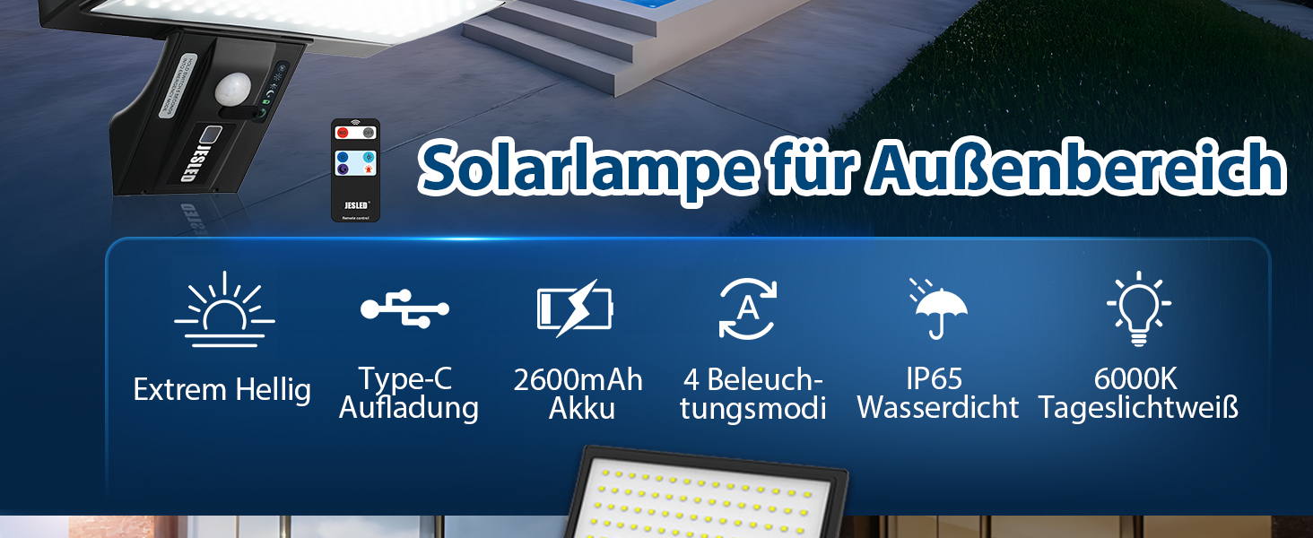 JESLED Solarlampe mit Bewegungsmelder, 90 LED, Wandmontage – Detail 2