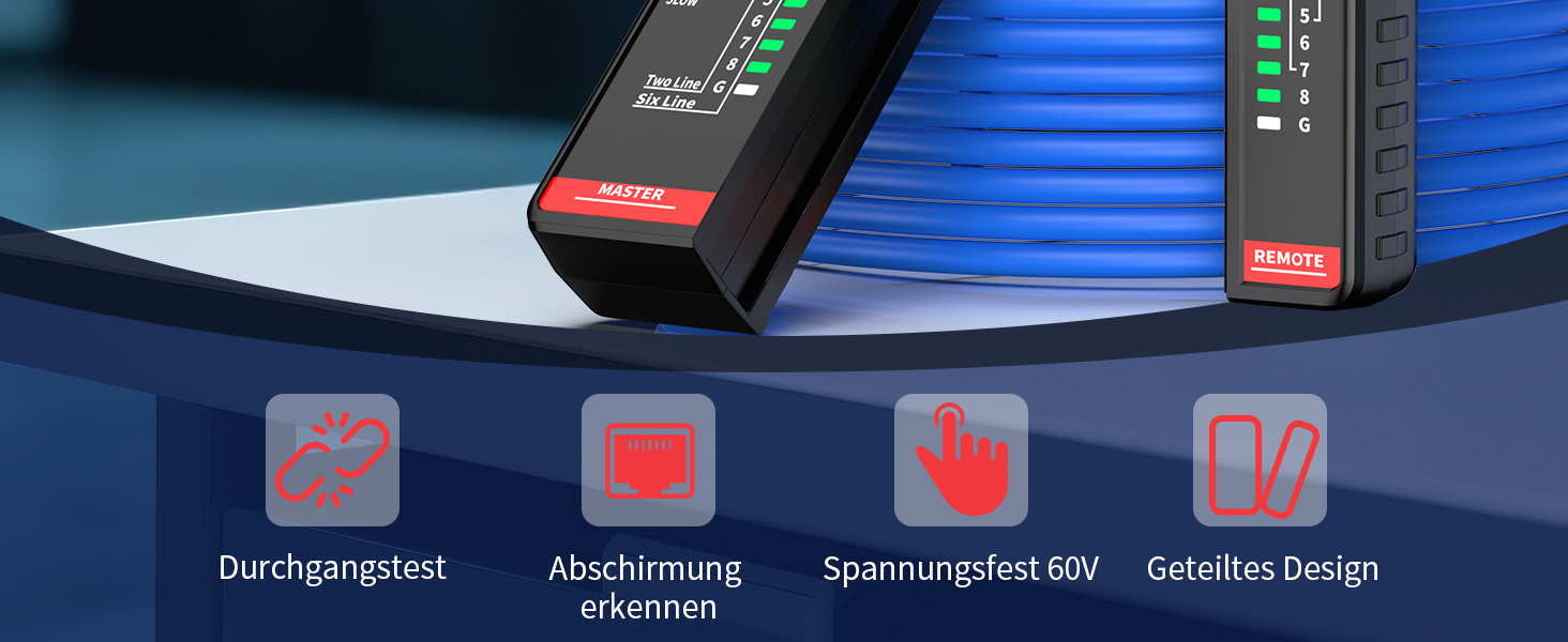 YOJOCK LAN-Tester in Schwarz für RJ45- und RJ11-Kabel – Detail 2