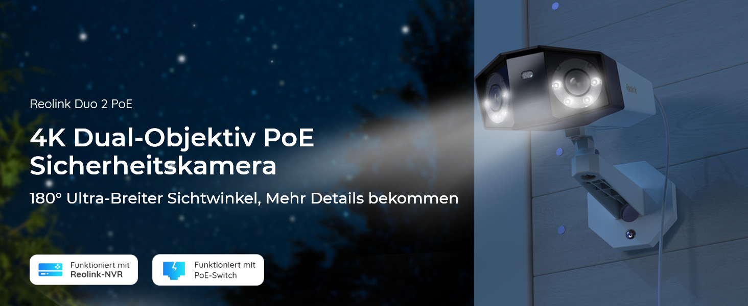 Reolink Duo 2 PoE 4K Überwachungskamera mit 180°-Panorama – Detail 1