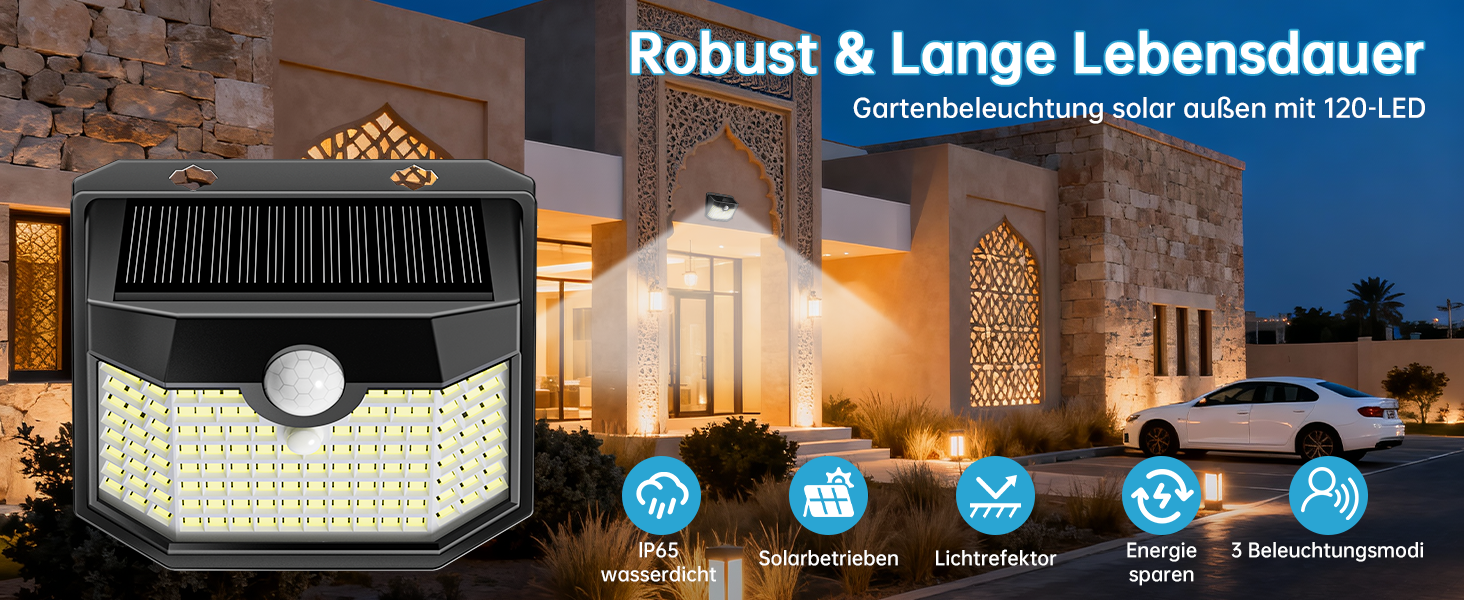 Aootek Solarlampe für Aussen mit Bewegungsmelder, schwarzer Rahmen – Detail 3