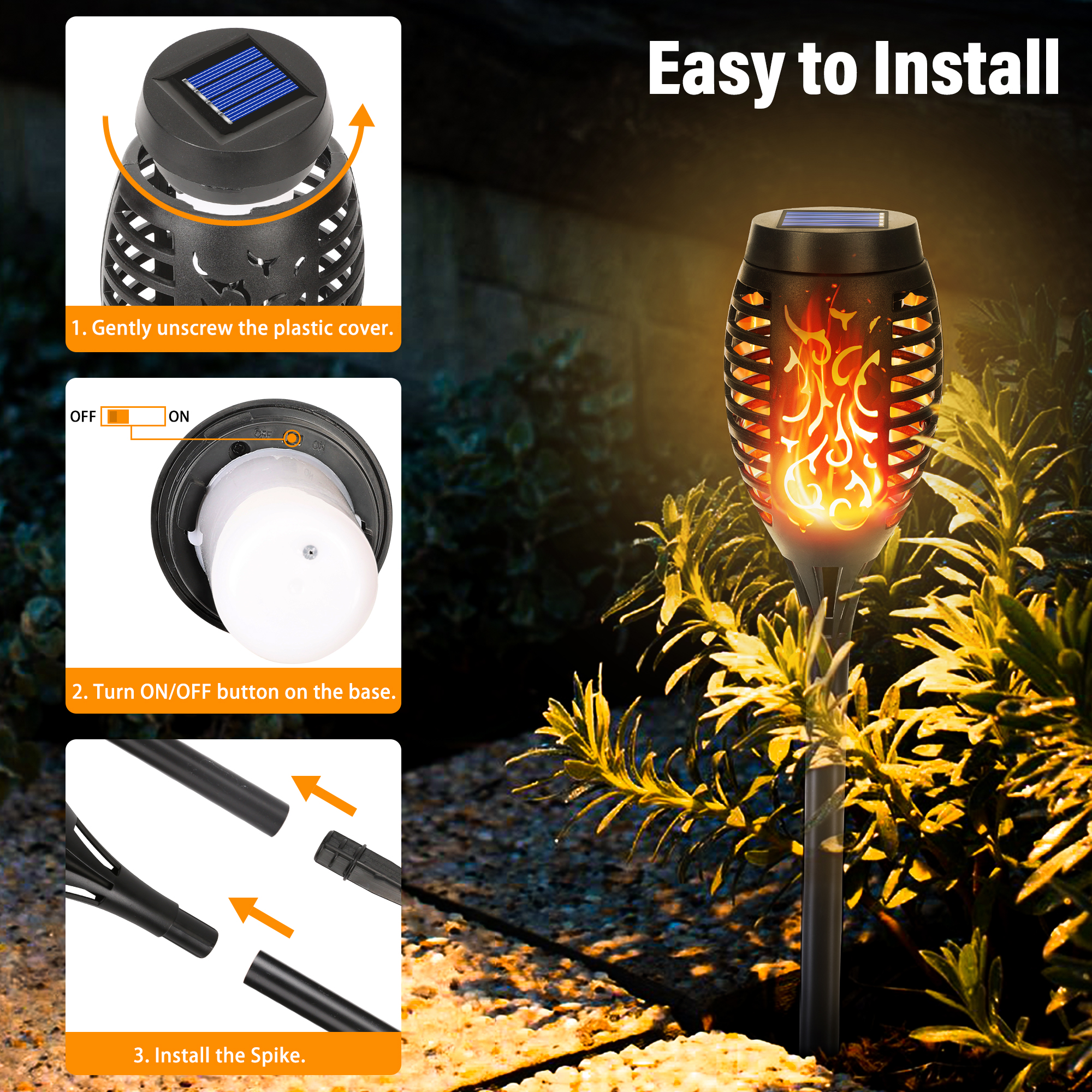 Qedertek Solarlampen Aussen Garten mit Flammeneffekt, 6 Stück, 12 LED – Detail 3