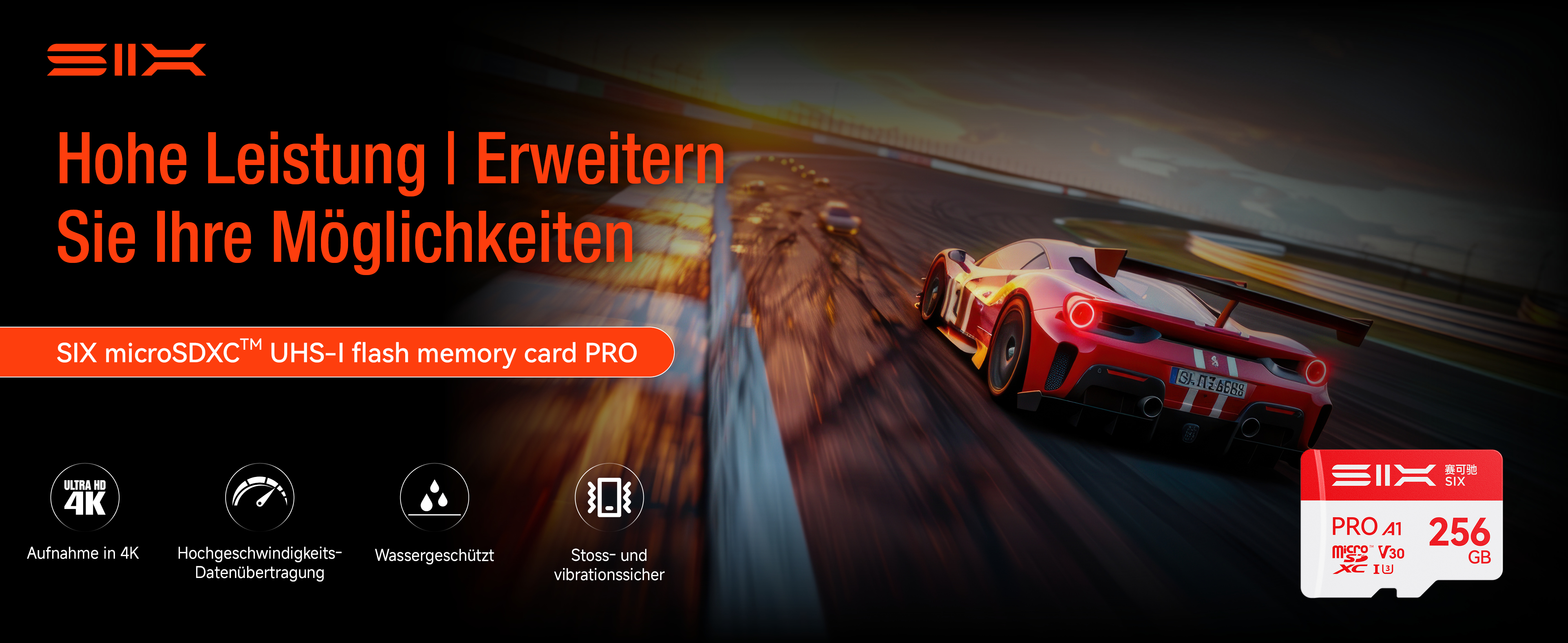 SIX M100 microSDXC 64 GB U3 V30 mit Adapter – Detail 1