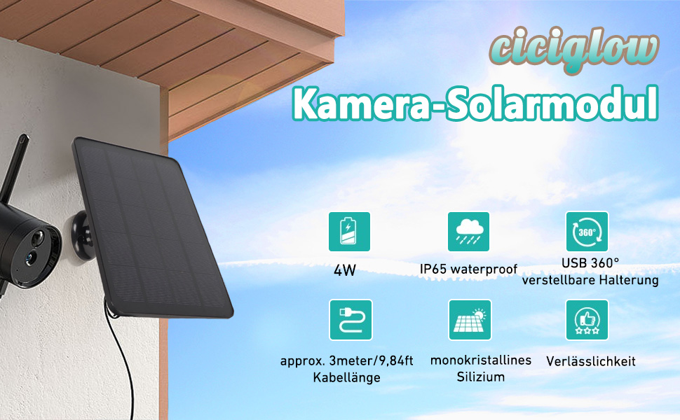 ciciglow 4 W Solarpanel für Überwachungskamera in Schwarz und Weiss – Detail 1