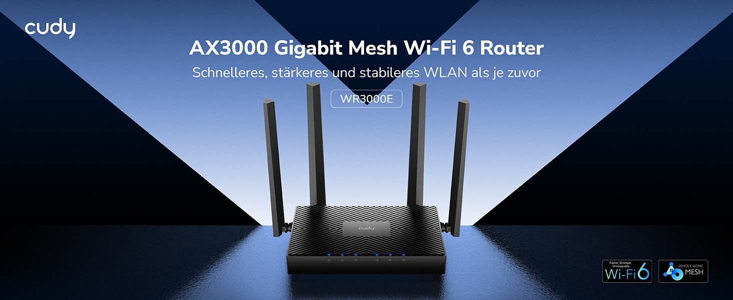 Cudy WR3000E Mesh-WLAN-Router Wi-Fi 6 AX3000 mit fünf Gigabit-Anschlüssen – Detail 1