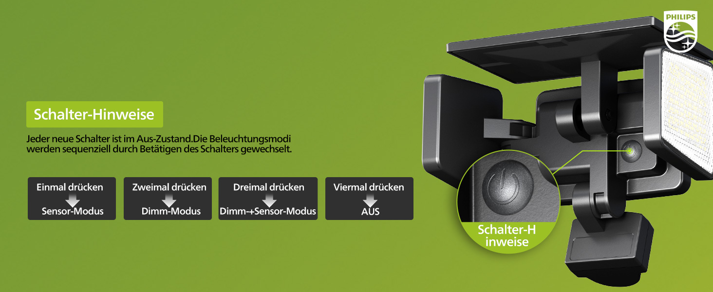 Philips Solarlampe mit 302 LEDs, Bewegungsmelder und drei Köpfen – Detail 4