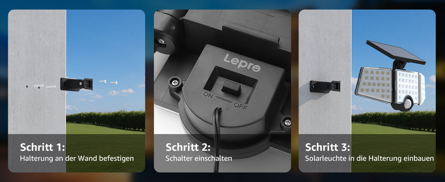 Lepro Solarlampe Aussen mit drei drehbaren LED-Panelen und Bewegungsmelder – Detail 10