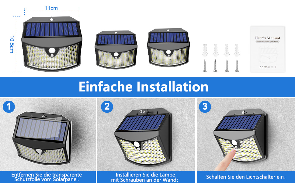 Giliwosy Solar-Wandleuchte für Aussen mit Bewegungsmelder, Kaltweiss – Detail 7