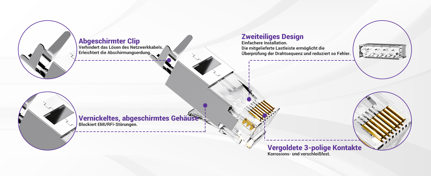 VCE CAT 7 RJ45-Stecker geschirmt, vergoldet – Detail 3
