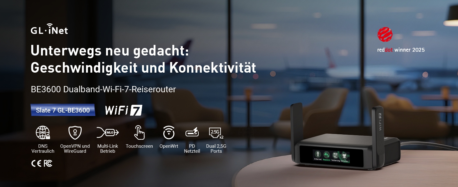 GL.iNet Slate 7 Wi-Fi 7 Reiserouter mit Touchscreen – Detail 1