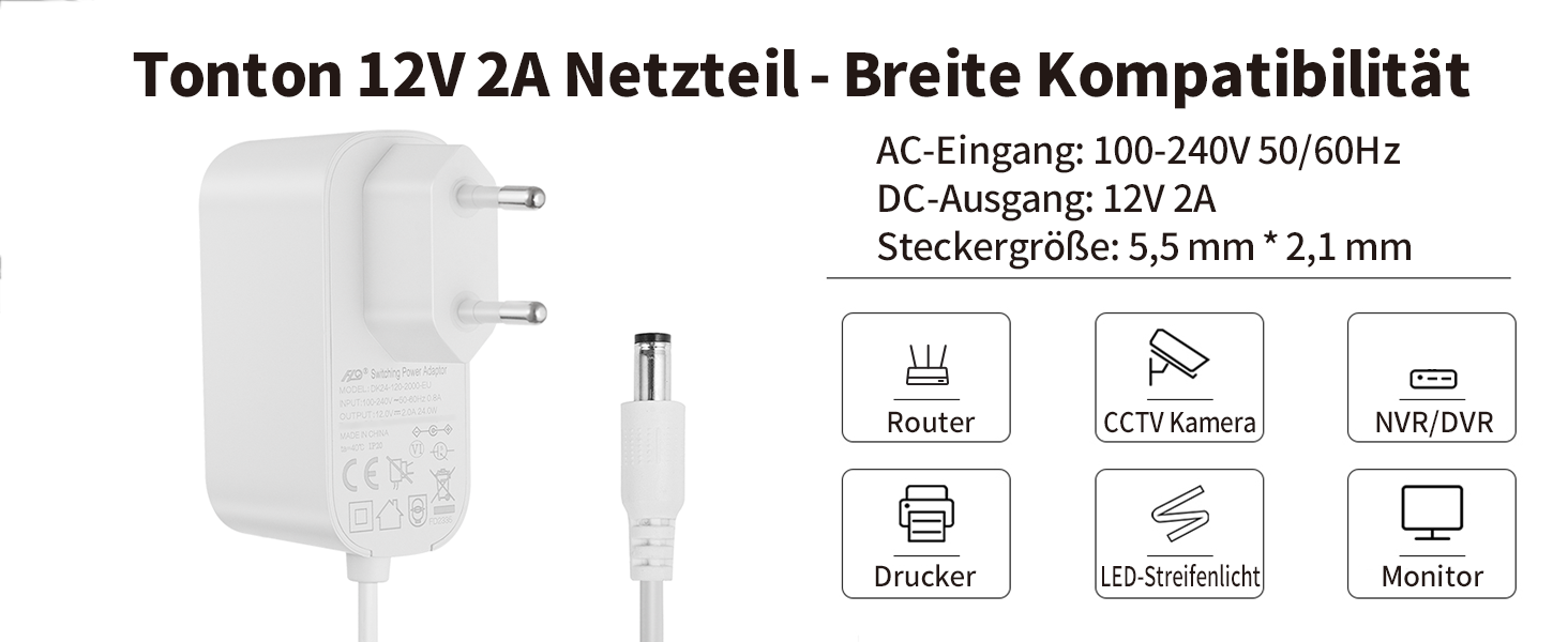 Tonton Netzteil 12 V 2 A 24 W mit DC-Stecker – Detail 2