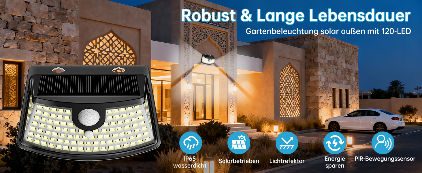 Aootek Solarlampe mit Bewegungsmelder, Kaltweiss, Wandmontage – Detail 5