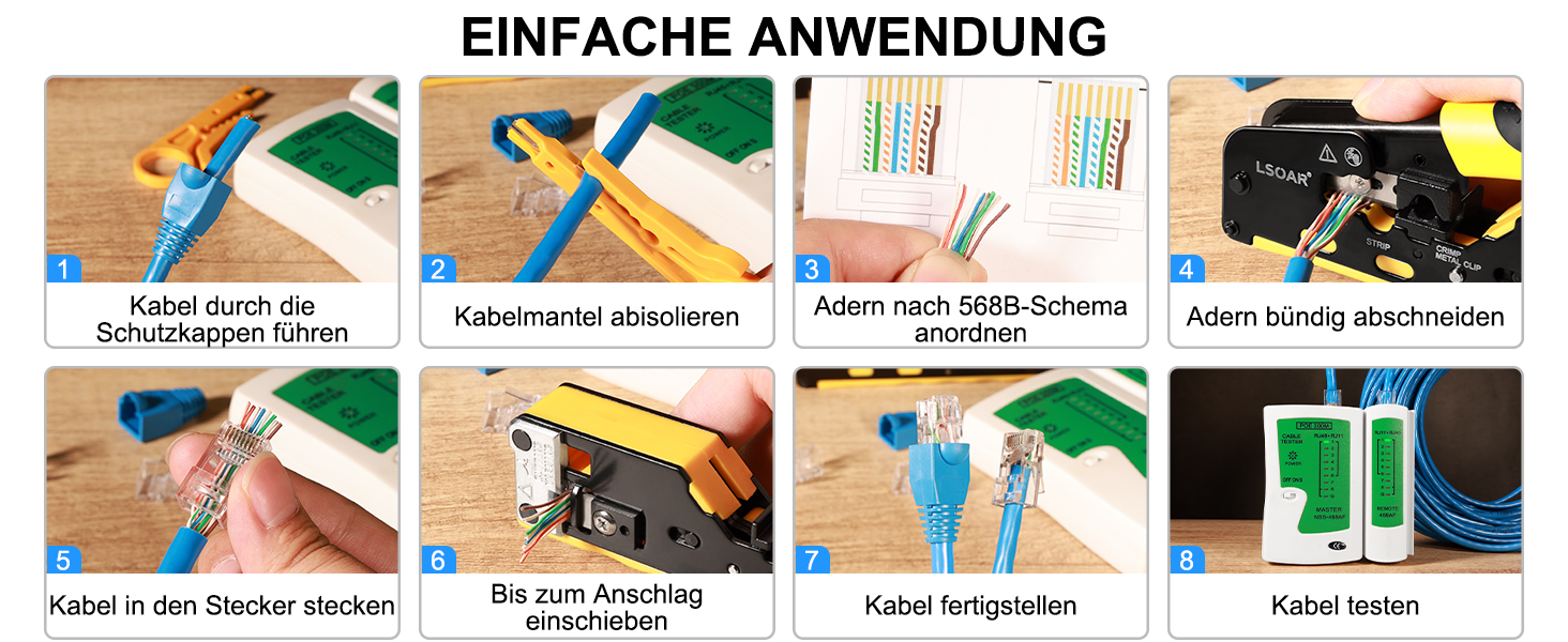 Lsoar RJ45 Crimpzange Set mit Cat6-Steckern – Detail 8