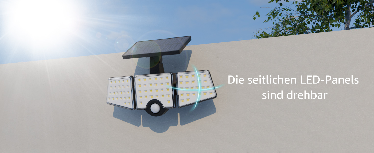 Lepro Solarlampe Aussen mit drei drehbaren LED-Panelen und Bewegungsmelder – Detail 2