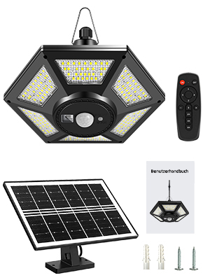 yowin Solar-Strahler mit 180 LEDs, 1000 lm laut Hersteller, Bewegungsmelder und Fernbedienung. – Detail 3
