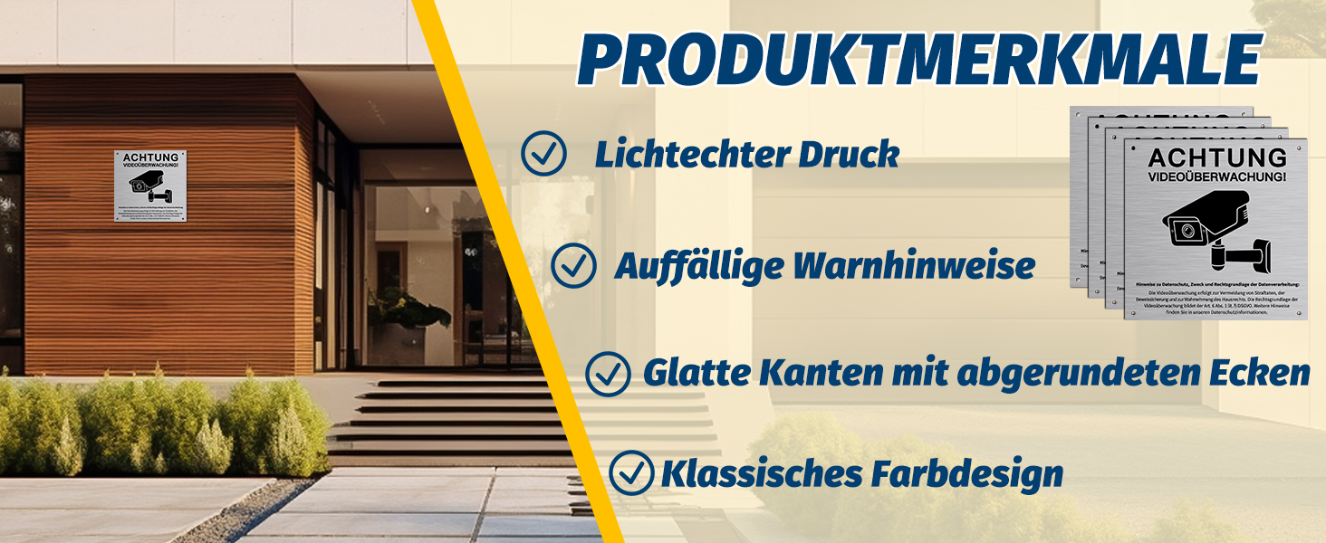 PATRICHOR Warnschild Videoüberwachung Aluminium 15 x 15 cm, 4 Stück – Detail 4