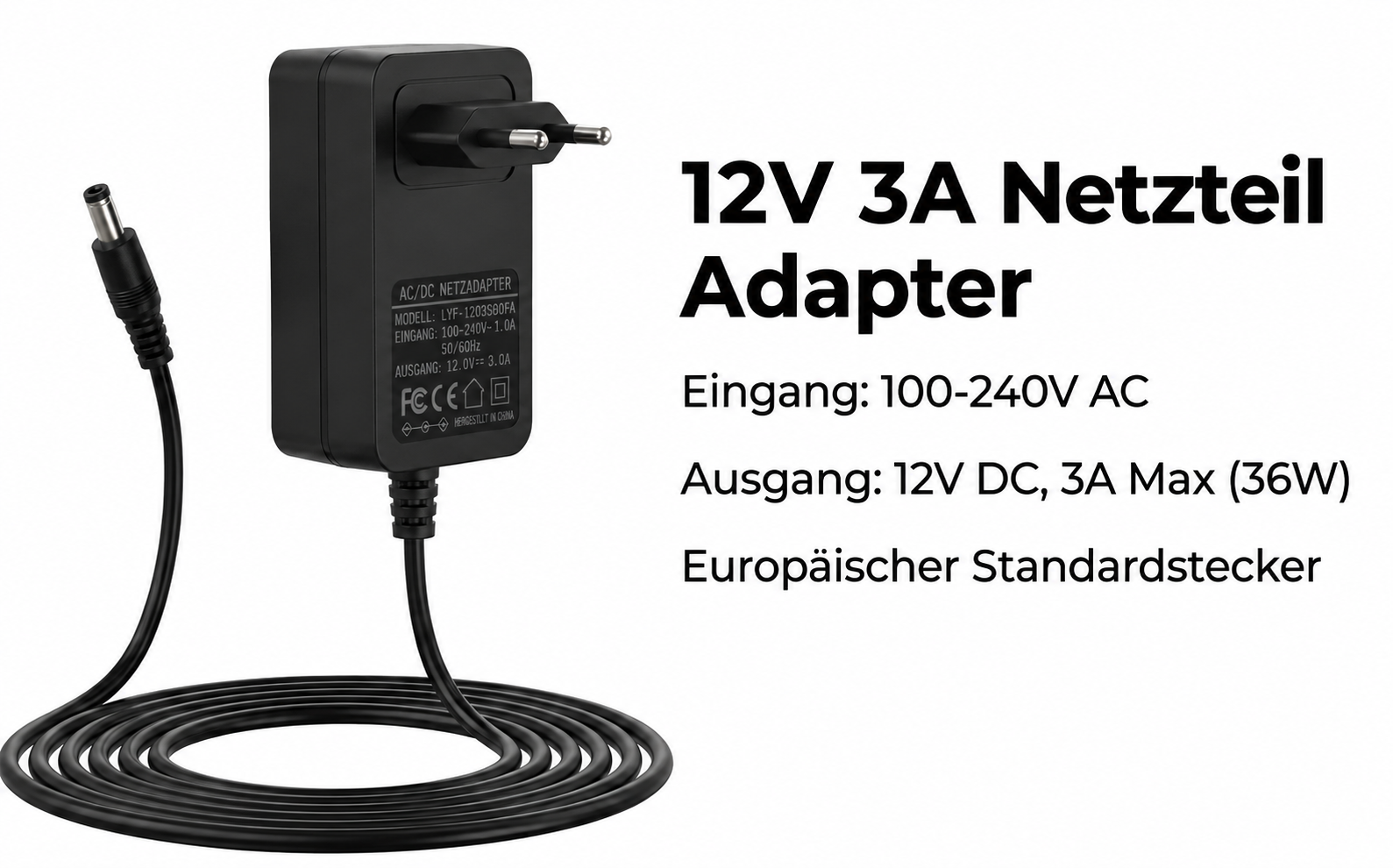 Bpzmm Netzteil 12V 3A 36W mit DC-Stecker 5,5 x 2,5 mm – Detail 1