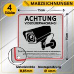 DADAPANGHU 4er-Set Warnschild Videoüberwachung DSGVO, Aluminium 15 x 15 cm – Bild 2