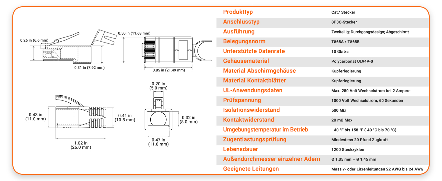 VCELINK RJ45 Pass-Through-Stecker CAT7 Orange – Detail 3